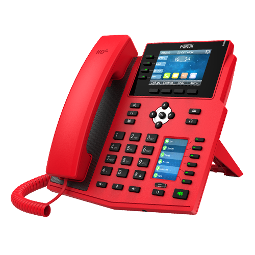 A pictire of the Fanvil X5U red IP Phone.